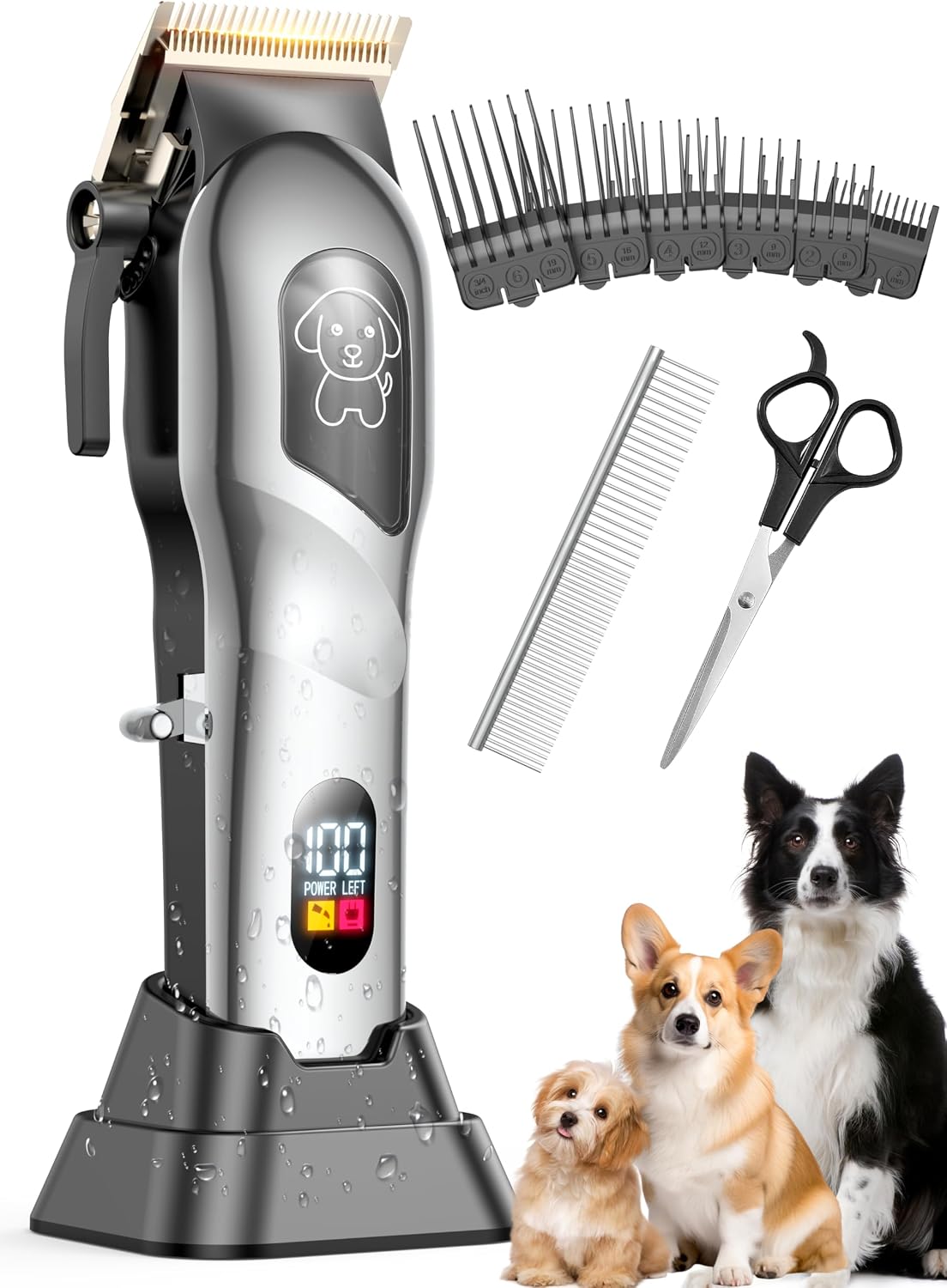 Detalle de IPX7 Waterproof Dog Clippers with 6 Guide Combs and Stainless Steel Blade