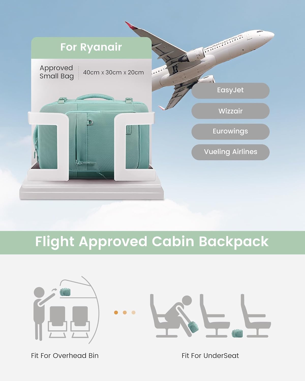 Thumbnail 2 de LOVEVOOK Ryanair cabin bags underseat travel backpack (40x30x20cm) – lightweight 14-inch laptop sleeve
