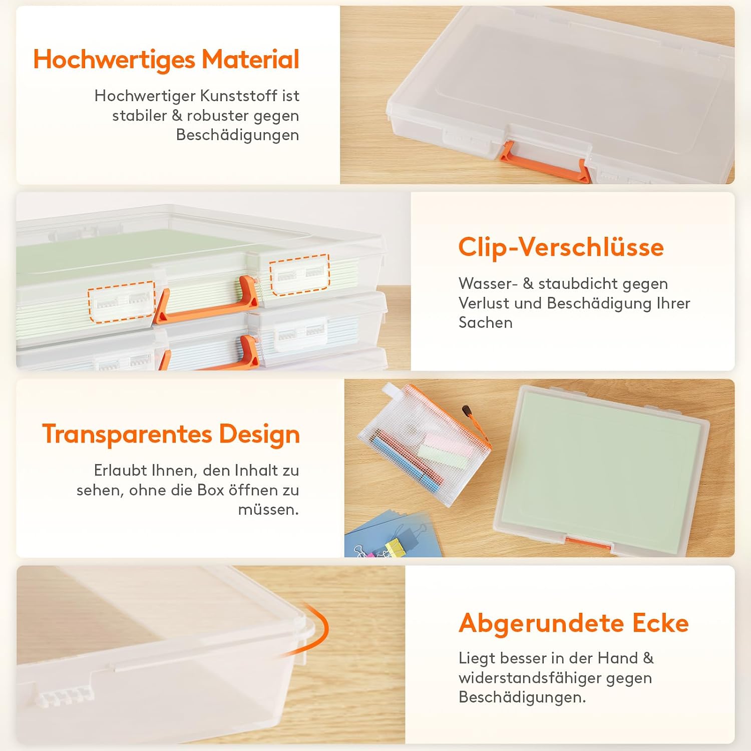 Detalle de Lifewit 10er Set stapelbare Aufbewahrungsboxen A4 mit Deckel, Griff & Reißverschlusstaschen