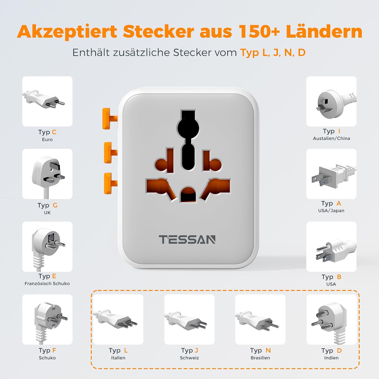 Thumbnail 4 de TESSAN Reiseadapter Weltweit USB C
