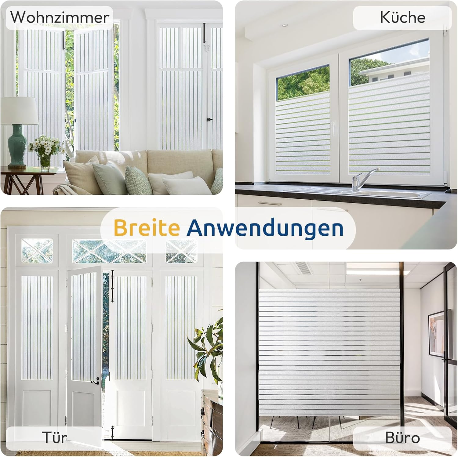 Detalle 2 de Rabbitgoo Fensterfolie Streifen Sichtschutzfolie 75 x 200 cm – Milchglasoptik, selbstklebend, Anti-UV