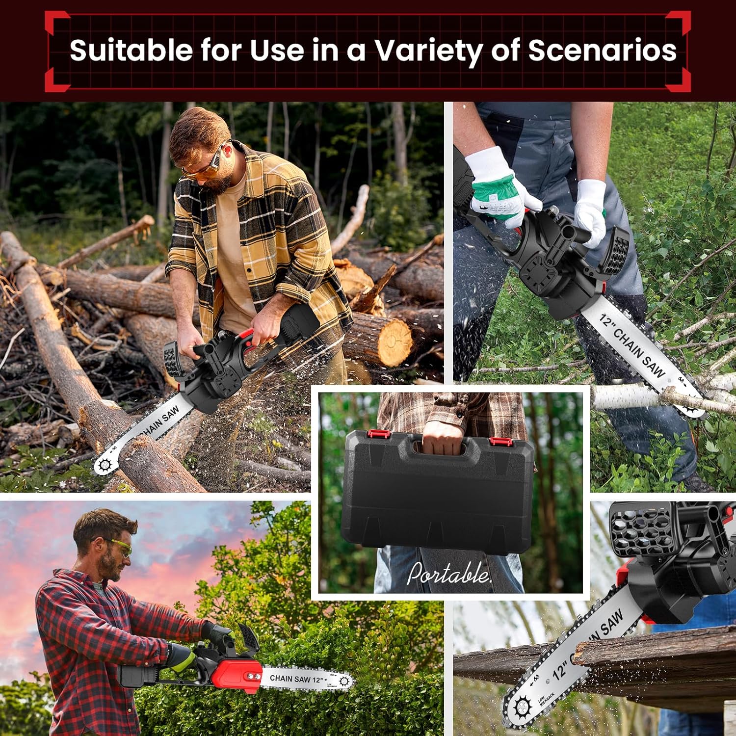 Thumbnail 6 de Electric Chainsaw 12" Cordless – 15 m/s with Dual 5.0Ah Batteries