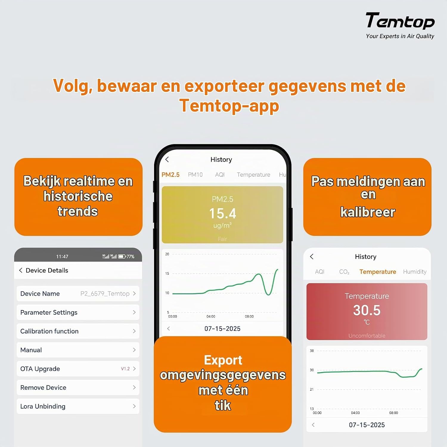 Thumbnail 4 de Temtop P2 luchtkwaliteitsmonitor voor PM2.5, PM10, CO₂ en luchtvochtigheid