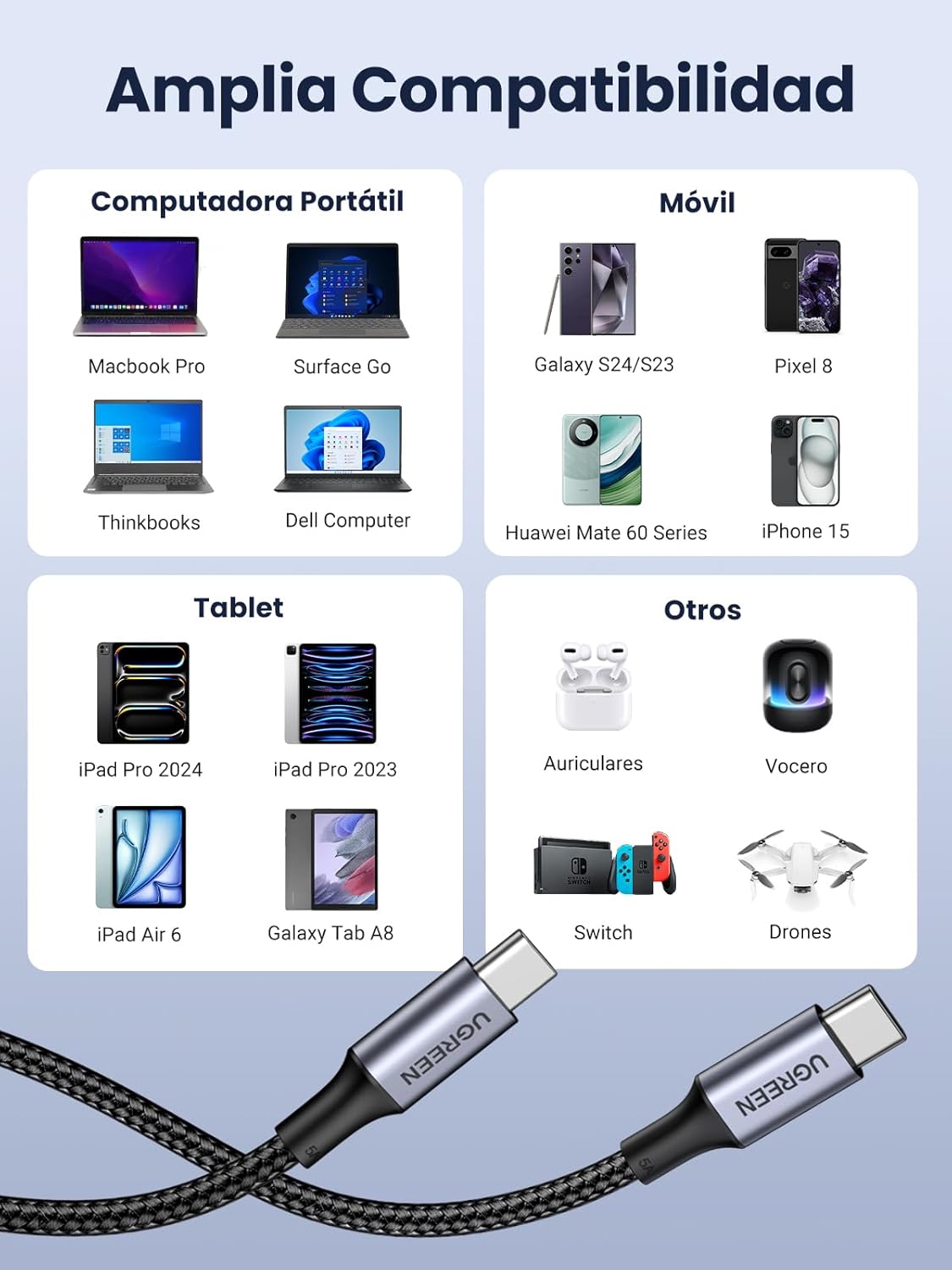 Thumbnail 3 de UGREEN Cable USB C 100W PD 3.0 - Carga Rápida ⚡