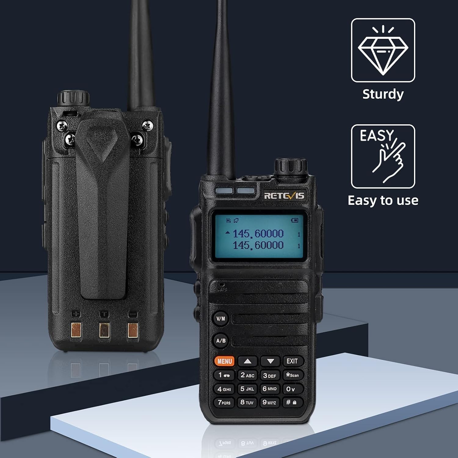 Detalle de Retevis RA685 Talkie Walkie Double Bande — longue portée, 5W et batterie 1800 mAh pour débutants