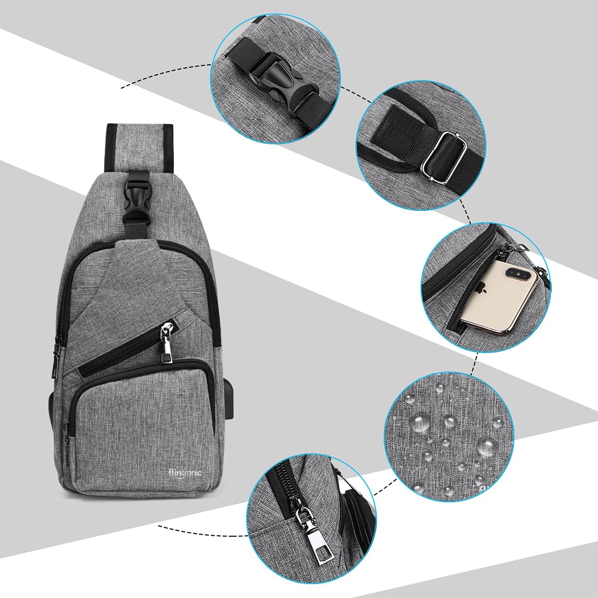 Detalle de Flintronic Sacoche Homme Bandoulière — Sac à Poitrine et Sac à Dos de Voyage polyvalent