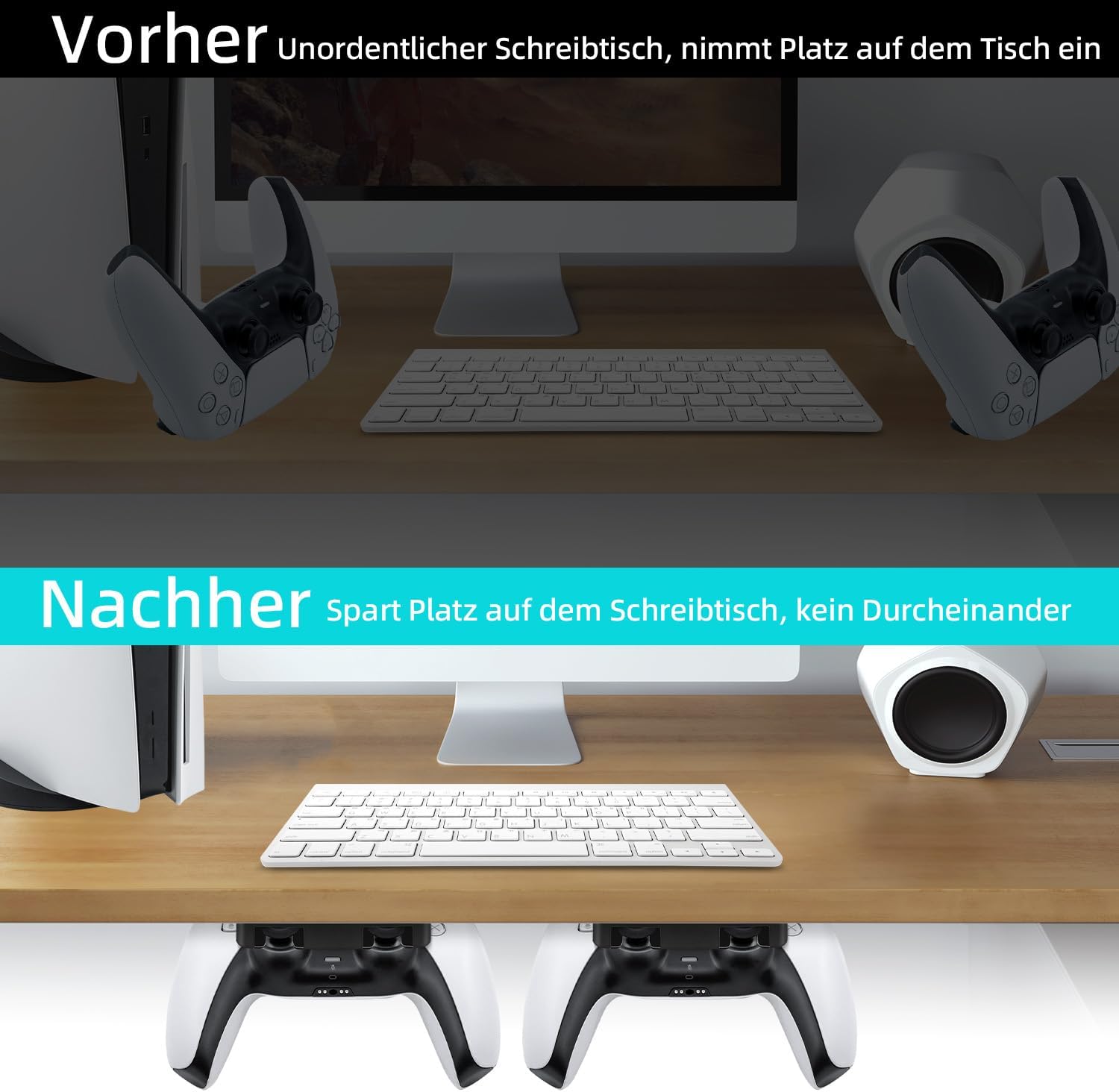 Thumbnail 3 de Mcbazel 2er Controller-Ständer für PS5/PS4 – Untertisch-Halterung ohne Bohren
