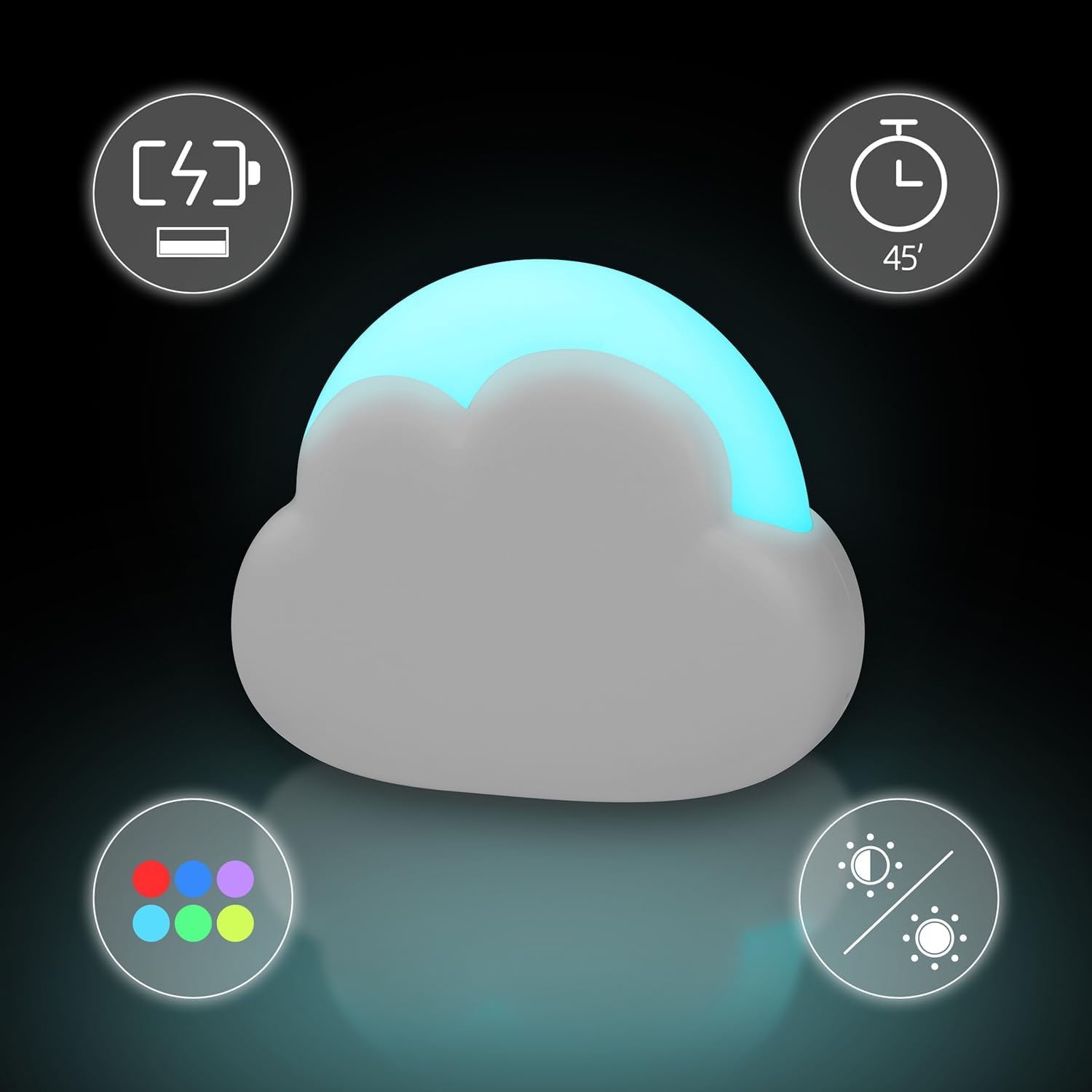 Detalle de Annmore Baby Night Light Cloud: Colour Changing, Rechargeable and Dimmable