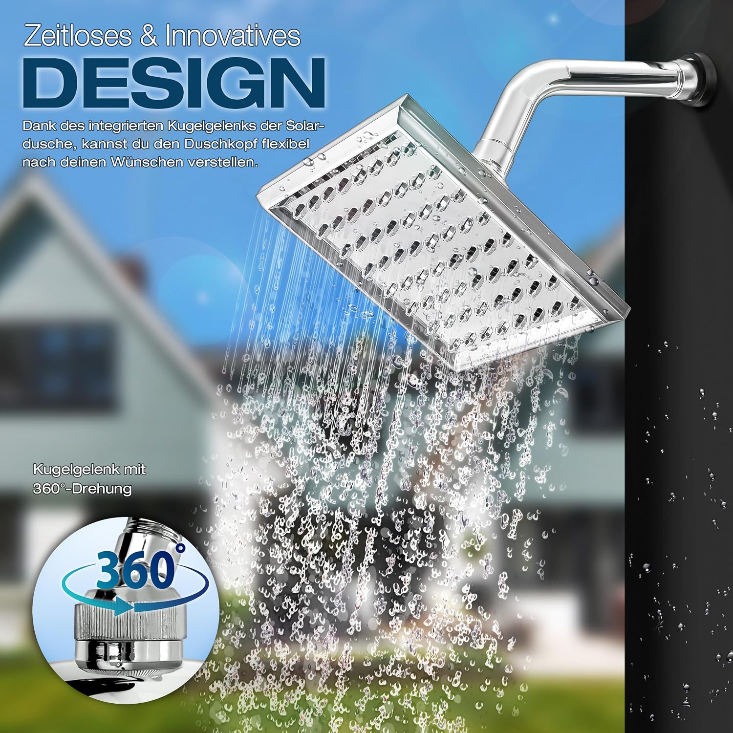 Detalle de tillvex Solardusche 40 Liter (schwarz) inkl. Schutzhaube – Solar-Duschsystem ohne Stromanschluss