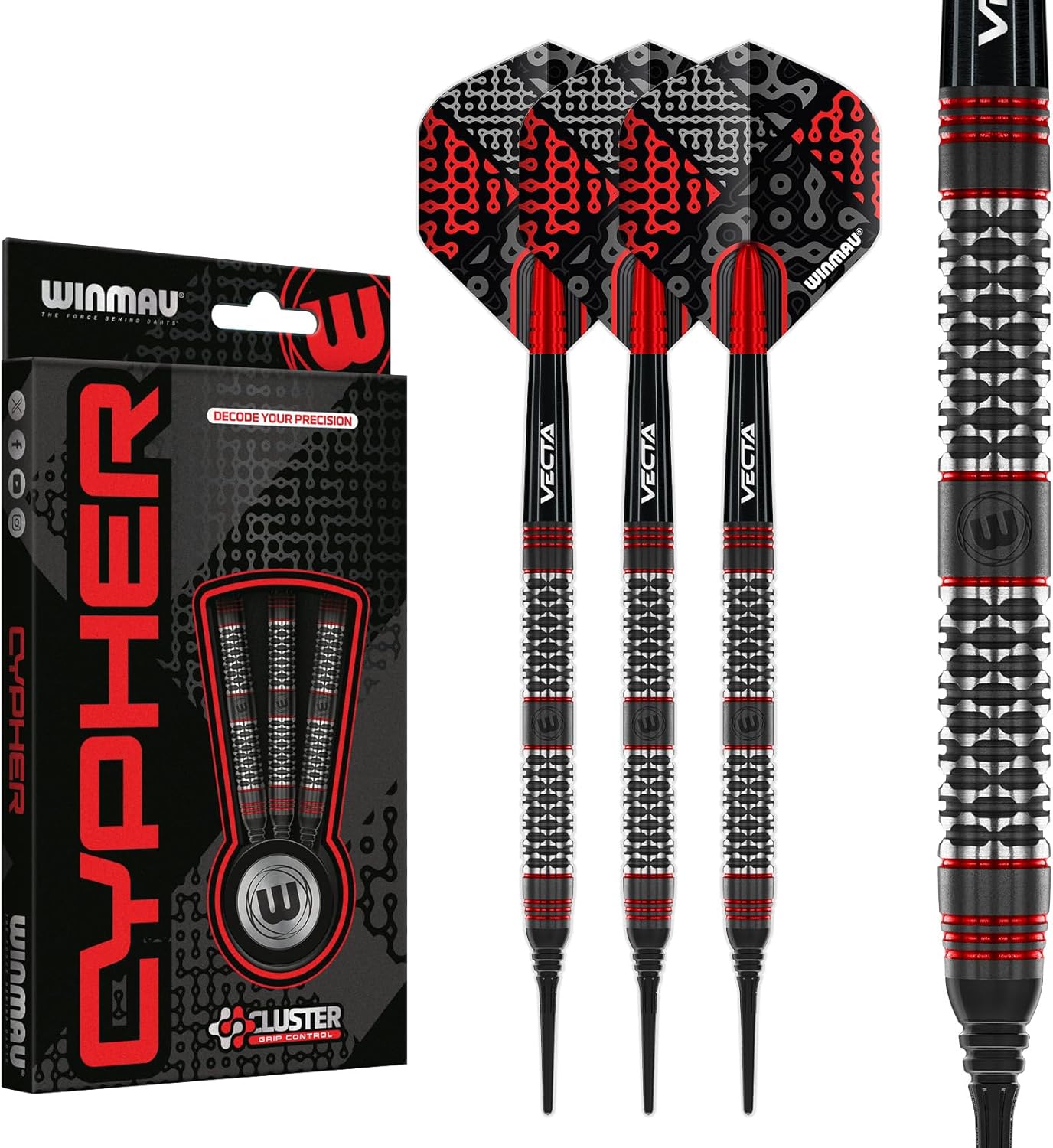 Thumbnail 6 de WINMAU Cypher Series 90% tungsten darts set (Vecta stems + Prism Delta flights) – soft tip 18g or steel tip 22g/24g/26g