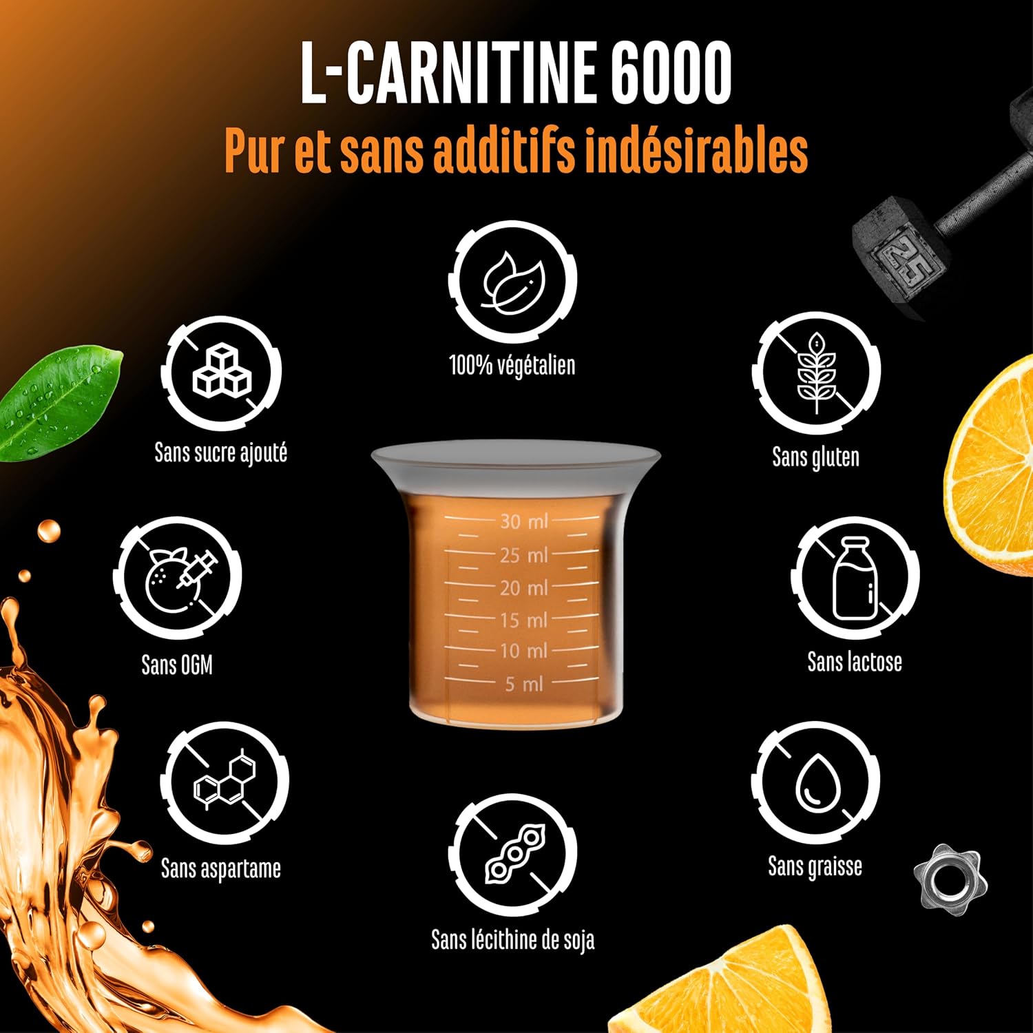 Detalle 2 de L-Carnitine 6000 Liquid 1000 ml goût Orange Power