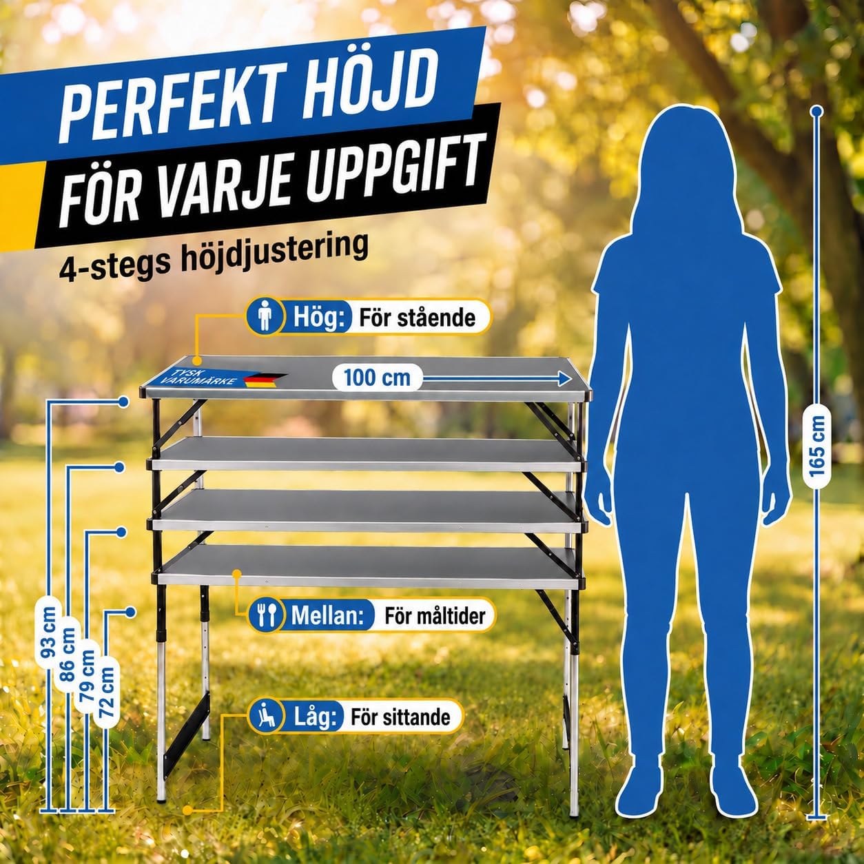 Thumbnail 3 de GOODS+GADGETS 3169011 hopfällbart bord, 100 × 60 cm med fyra höjdlägen