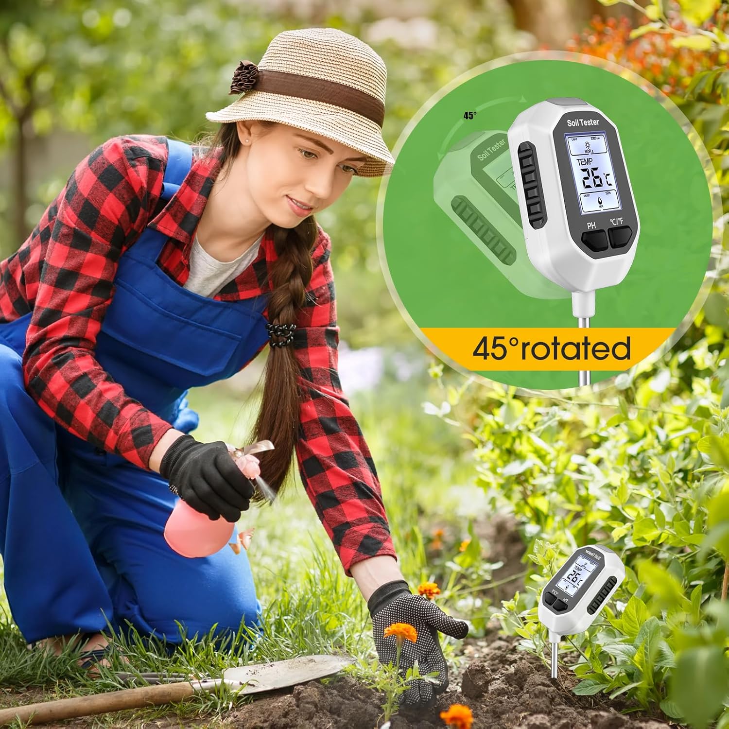 Thumbnail 4 de YAMRON 4-in-1 Soil Moisture Meter (Soil Moisture, pH, Temperature & Sunlight Intensity) with Backlit LCD