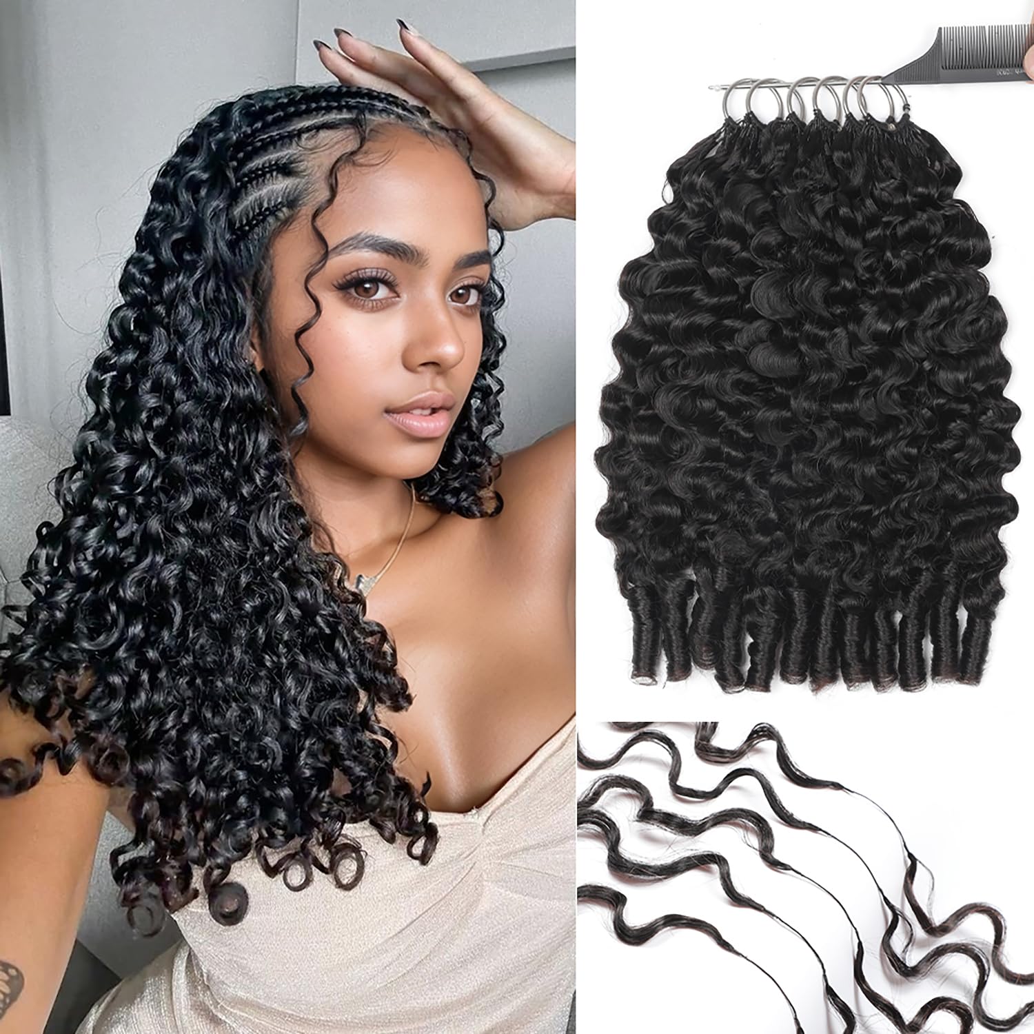 Detalle de Burmese Curly Human Crochet Hair (18 inch) 150g Pre-Separated Feather Crochet Bundles for Black Women