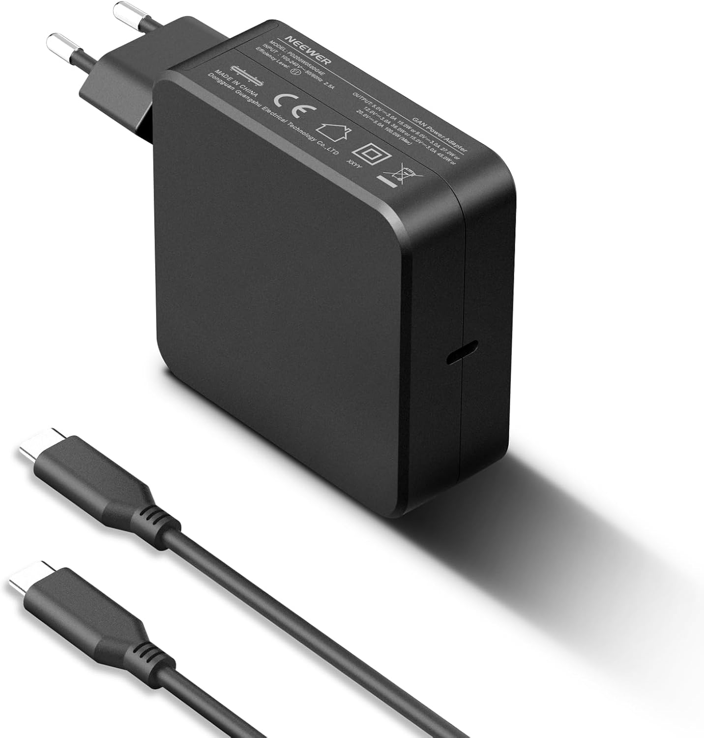 Detalle de NEEWER caricabatterie GaN USB-C PD 100W da muro con cavo USB-C per batterie V-mount e dispositivi