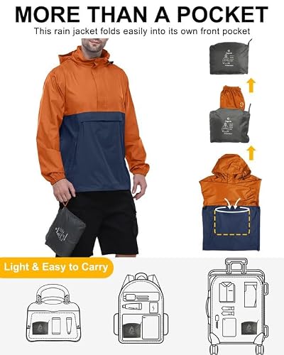 Detalle de Outdoor Ventures Men's Waterproof Rain Jacket Packable Hooded Pullover