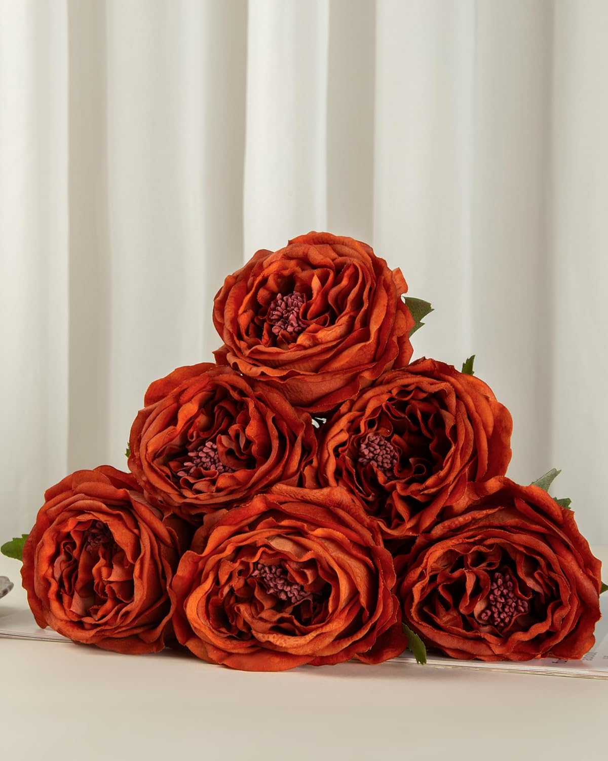 Thumbnail 4 de DuHouse 5 silk roses with real-touch petals (burnt orange) for wedding, home and DIY arrangements