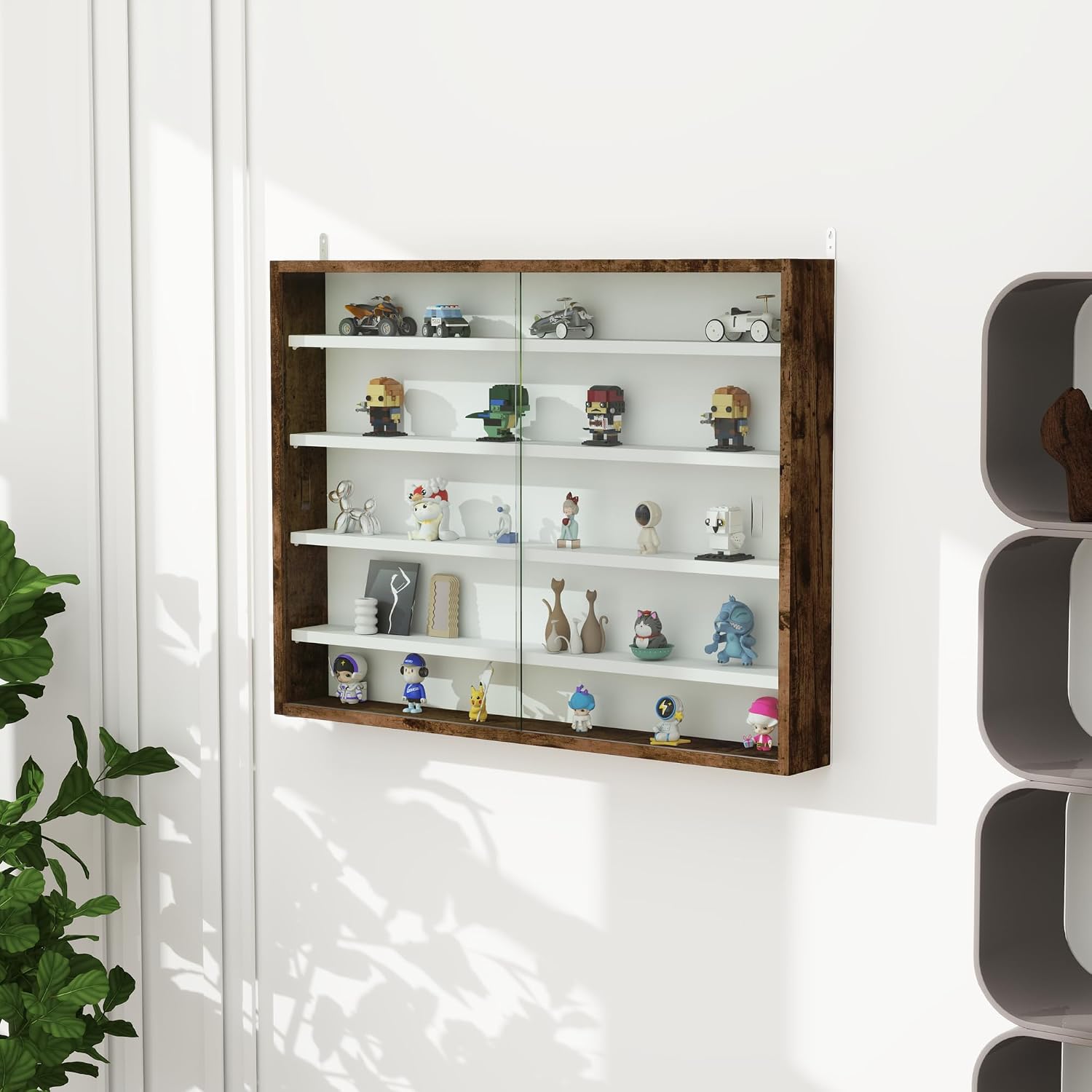 Thumbnail 6 de HOMCOM 833-761V00RB wandvitrine met 4 verstelbare legplanken en glazen schuifdeuren