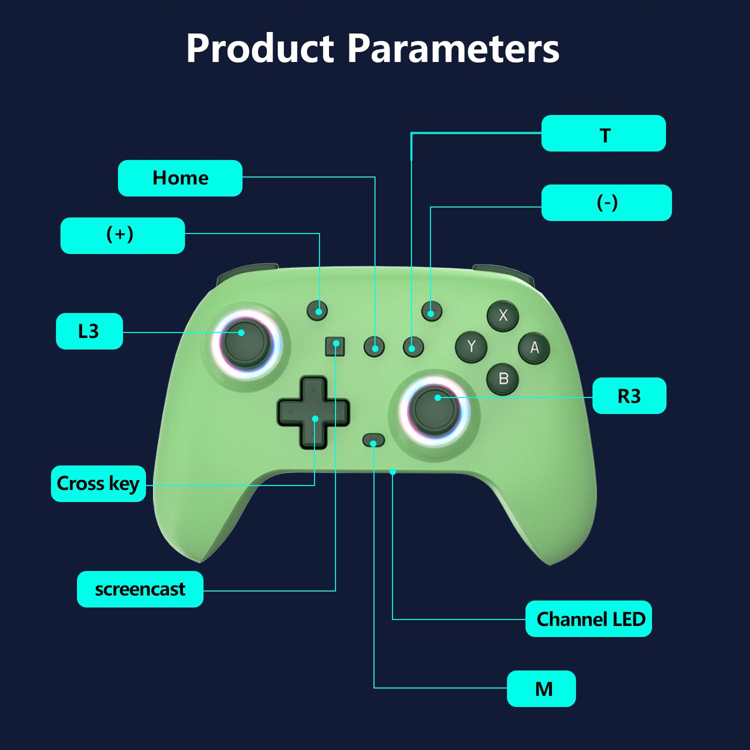 Detalle de SZYUYU Switch Controller for Switch 2 / Pro Controller with 7-Color LED, Turbo, Gyro, and Hall Effect Sticks