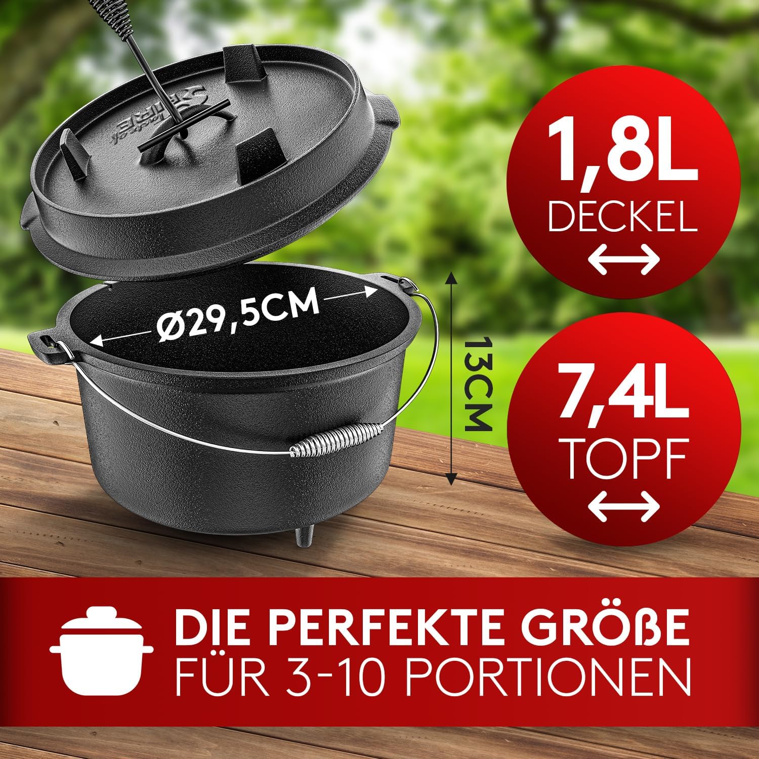 Thumbnail 5 de Taste of Fire [Das Original] – 7,4 l Dutch Oven Set mit Deckel 1,8 l, Standfüßen, Deckelheber und E-Book