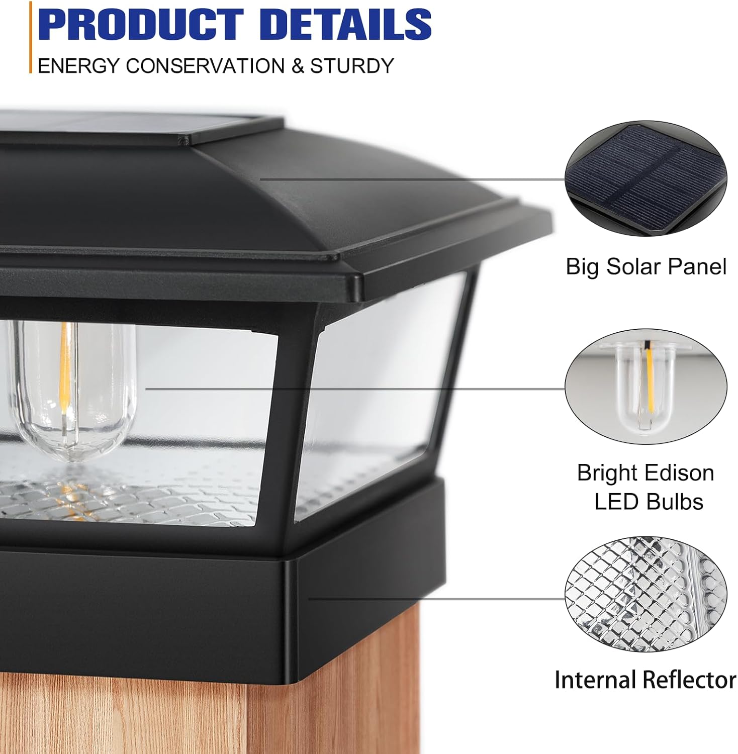 Detalle 1 de APONUO 18171BDR Solar Post Cap Lights, 2 Brightness Modes, 8-Pack