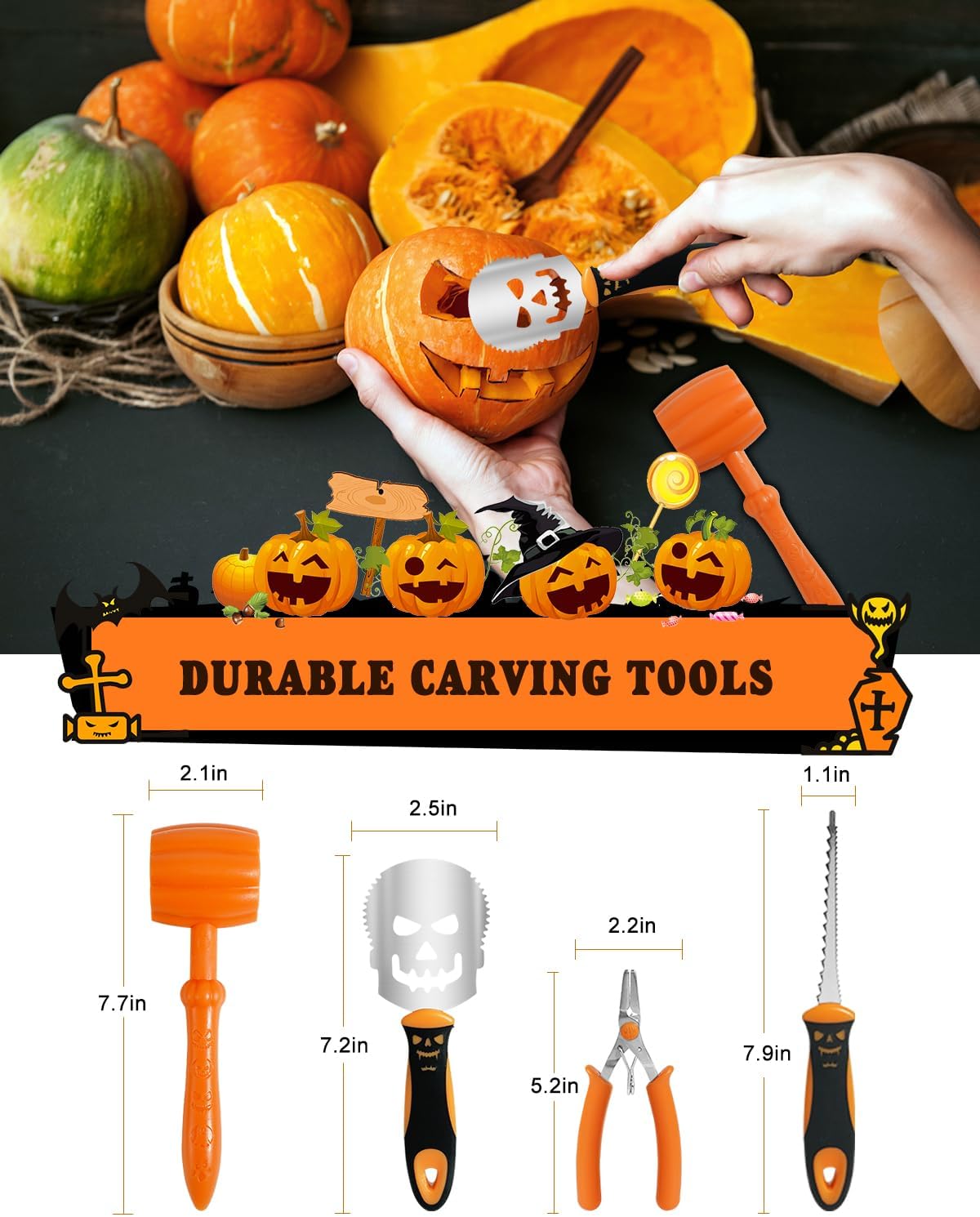 Detalle de SHANHEJIAN Pumpkin Carving Kit, 25-Piece Set