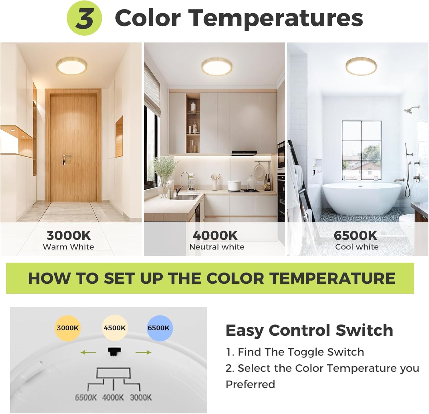 Thumbnail 1 de hepside Bathroom Light: Recessed LED Ceiling Light with 3 Colour Temperatures (3000K/4000K/6500K) and IP54