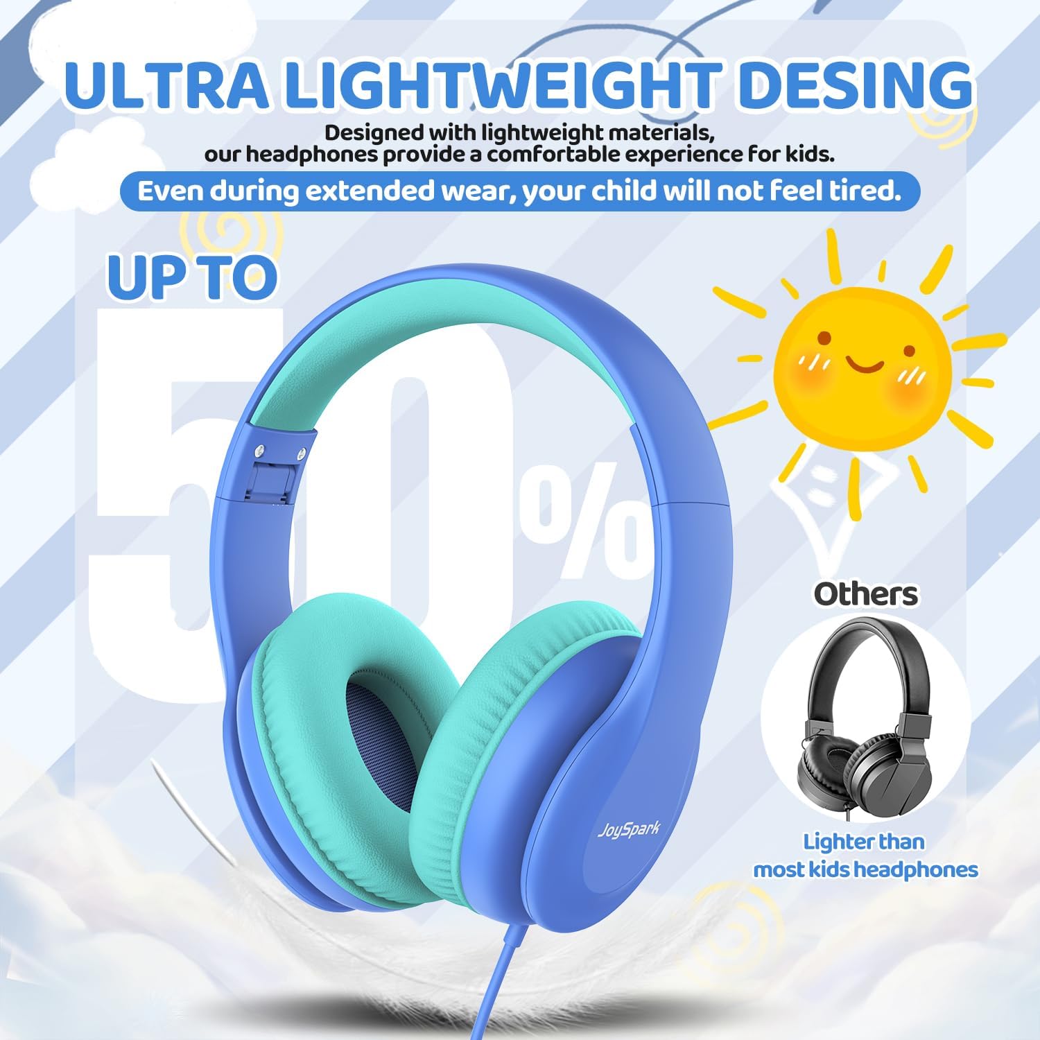 Thumbnail 5 de JoySpark Wired Headphones for Kids (85dB volume limit) – School Blue, 3.5mm, foldable and adjustable