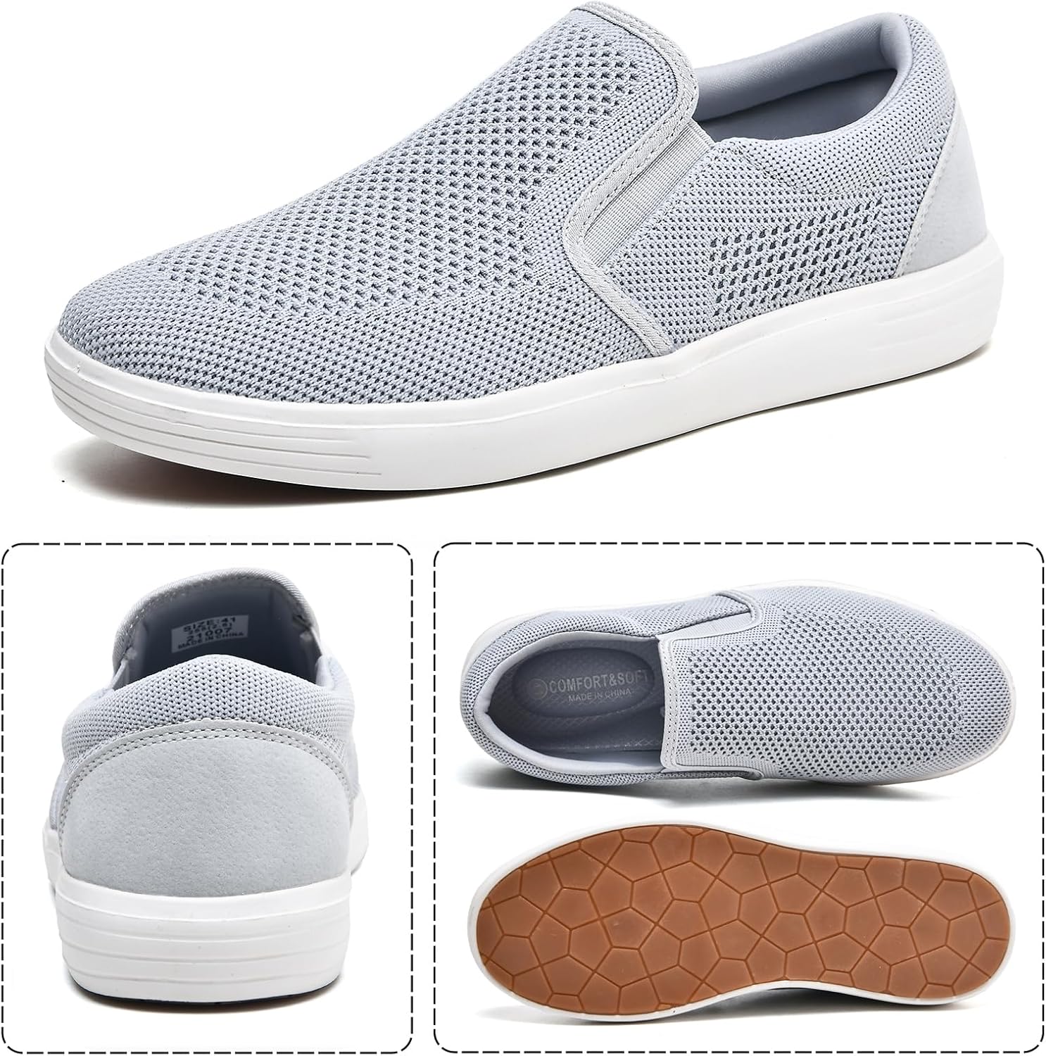 Detalle 2 de konhill Herren Slip On Schuhe Trainers – Casual Atmungsaktiv Mesh Walking Schuhe