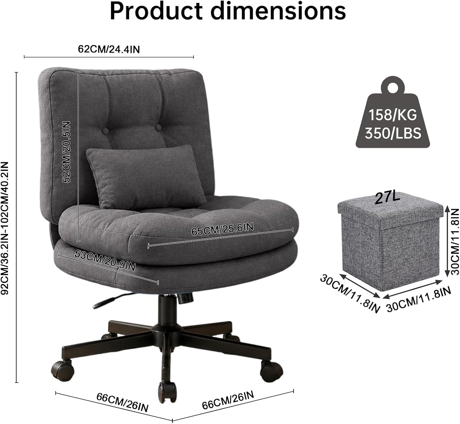 Detalle 2 de Submi SU103-BLACK-CA Criss Cross Chair, Black Fabric, Adjustable Height