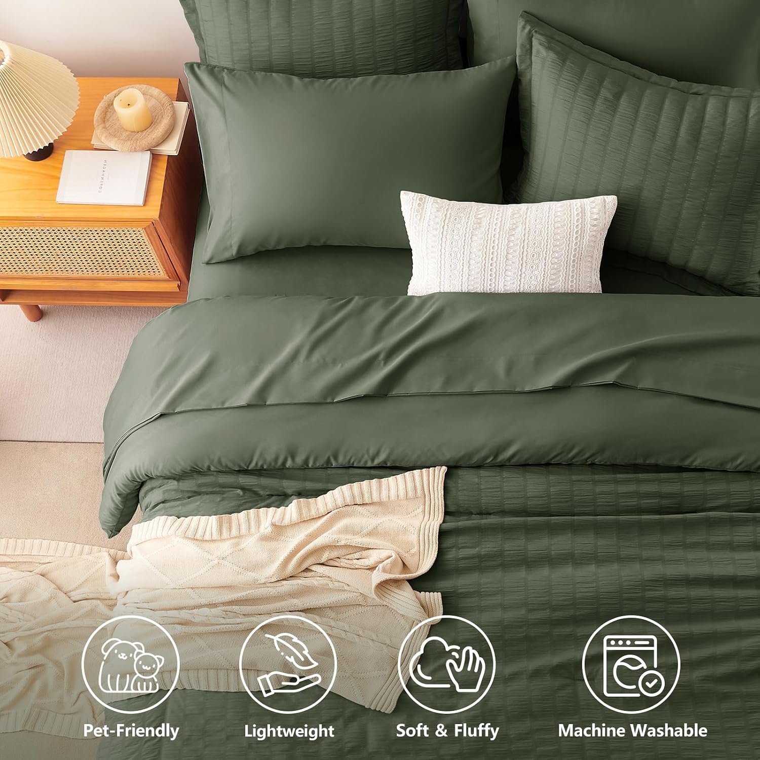 Thumbnail 1 de CozyLux Full Size Comforter Sets Dark Green — 7-Piece Seersucker Luxury Bedding in All-Season Microfiber