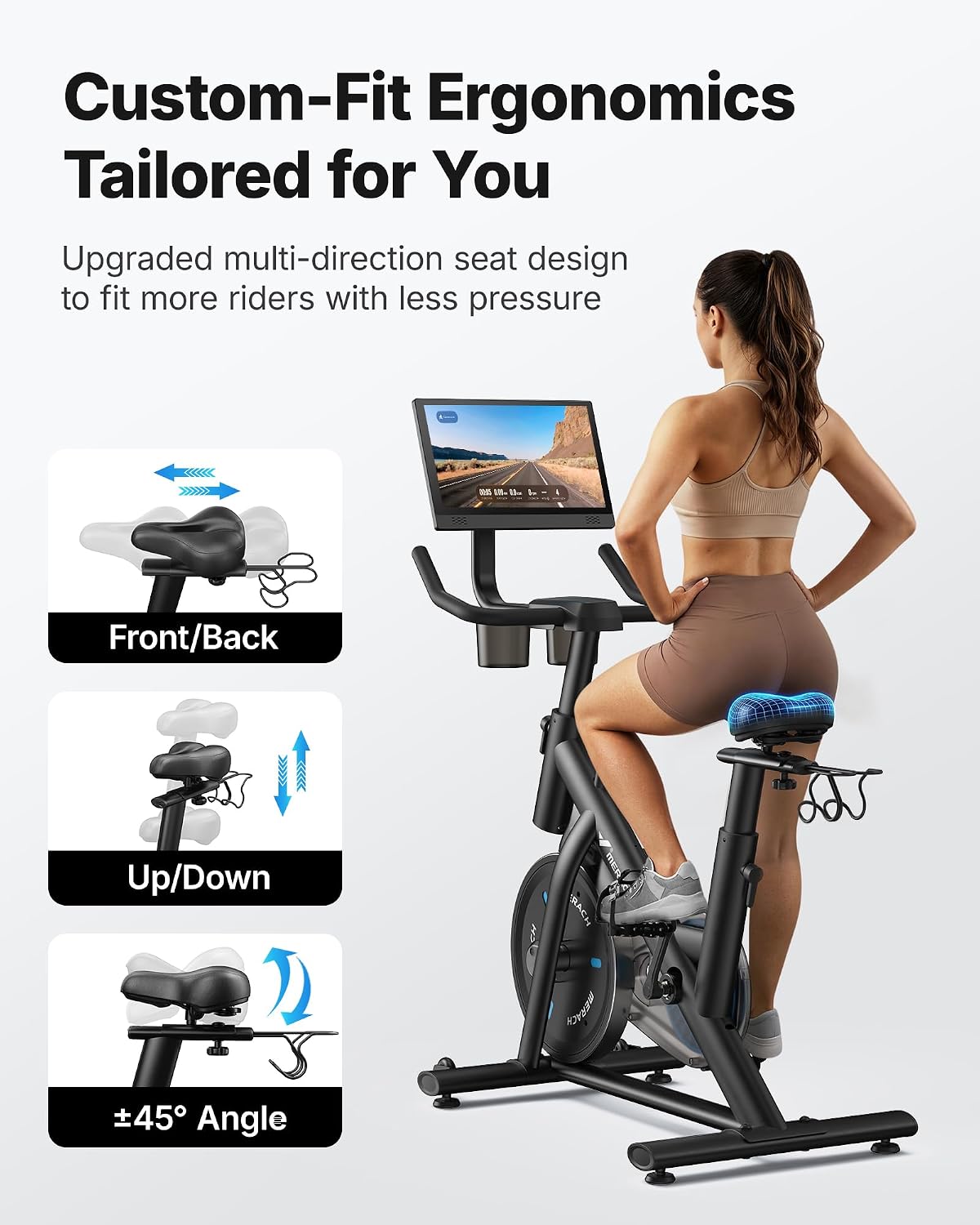 Detalle de MERACH Exercise Bike with 15.6-Inch HD Display, Magnetic Resistance, 300 lb Capacity