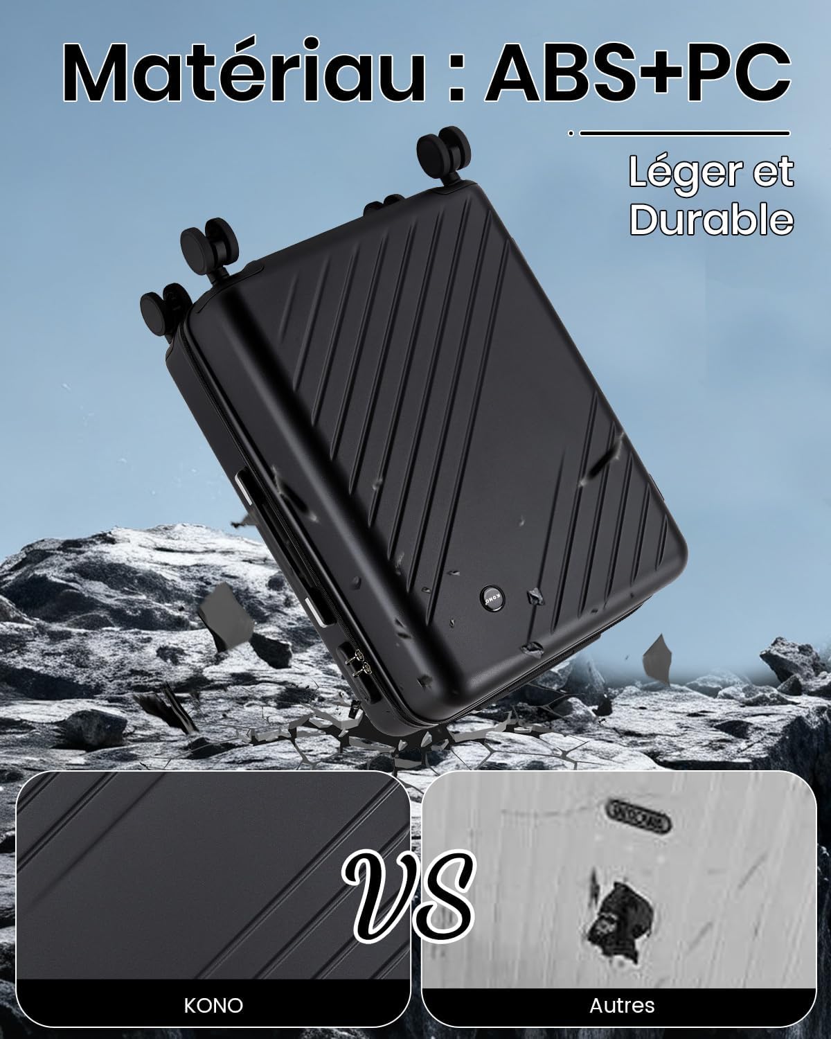 Thumbnail 1 de Kono Valise cabine 55x40x20 cm – 34 L en ABS+PC, 4 roues silencieuses et serrure extérieure