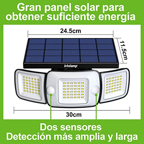 Detalle de Intelamp Foco Solar Exterior con Sensor de Movimiento: 3 cabezales, 270° y doble PIR para iluminación eficiente