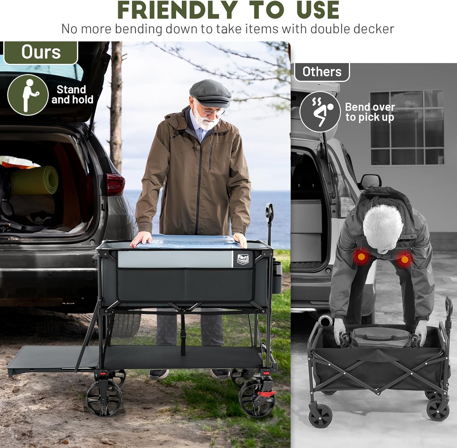 Thumbnail 1 de Timber Ridge 400L Large Capacity Folding Double Decker Wagon Cart (54" Extender) w/ Brakes