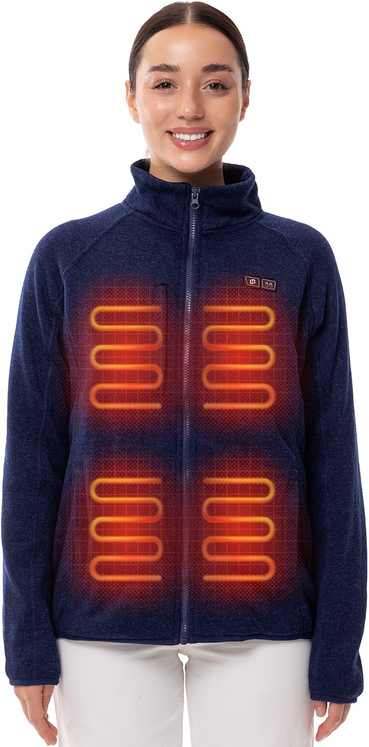 Detalle de HENNCHEE Heated Fleece Jacket for Women, 12V 16,000mAh Power Bank, 5 Heating Zones