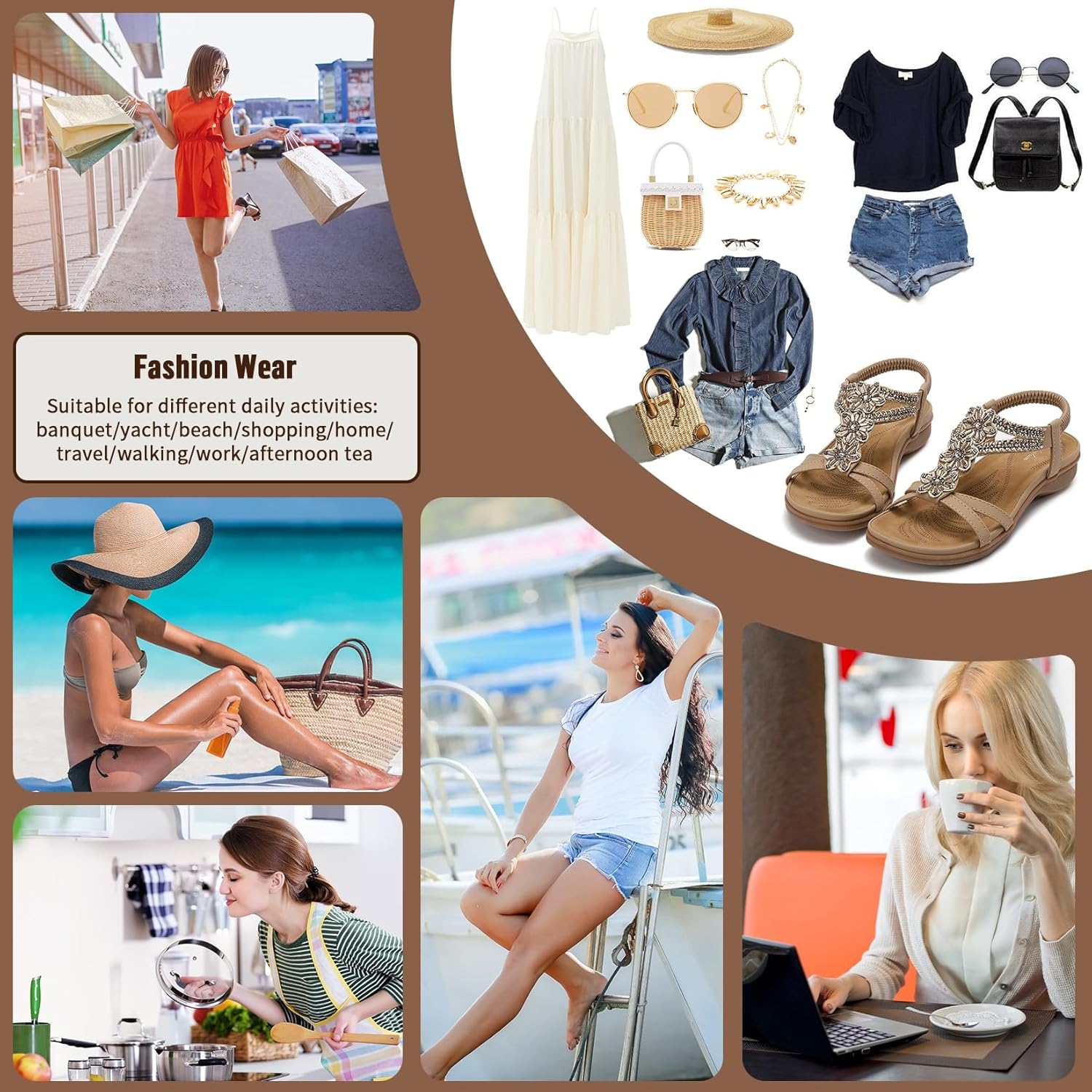 Thumbnail 5 de Littleplum Damen Sandalen Sommer Flach Sandalette Bohemia T-Strap