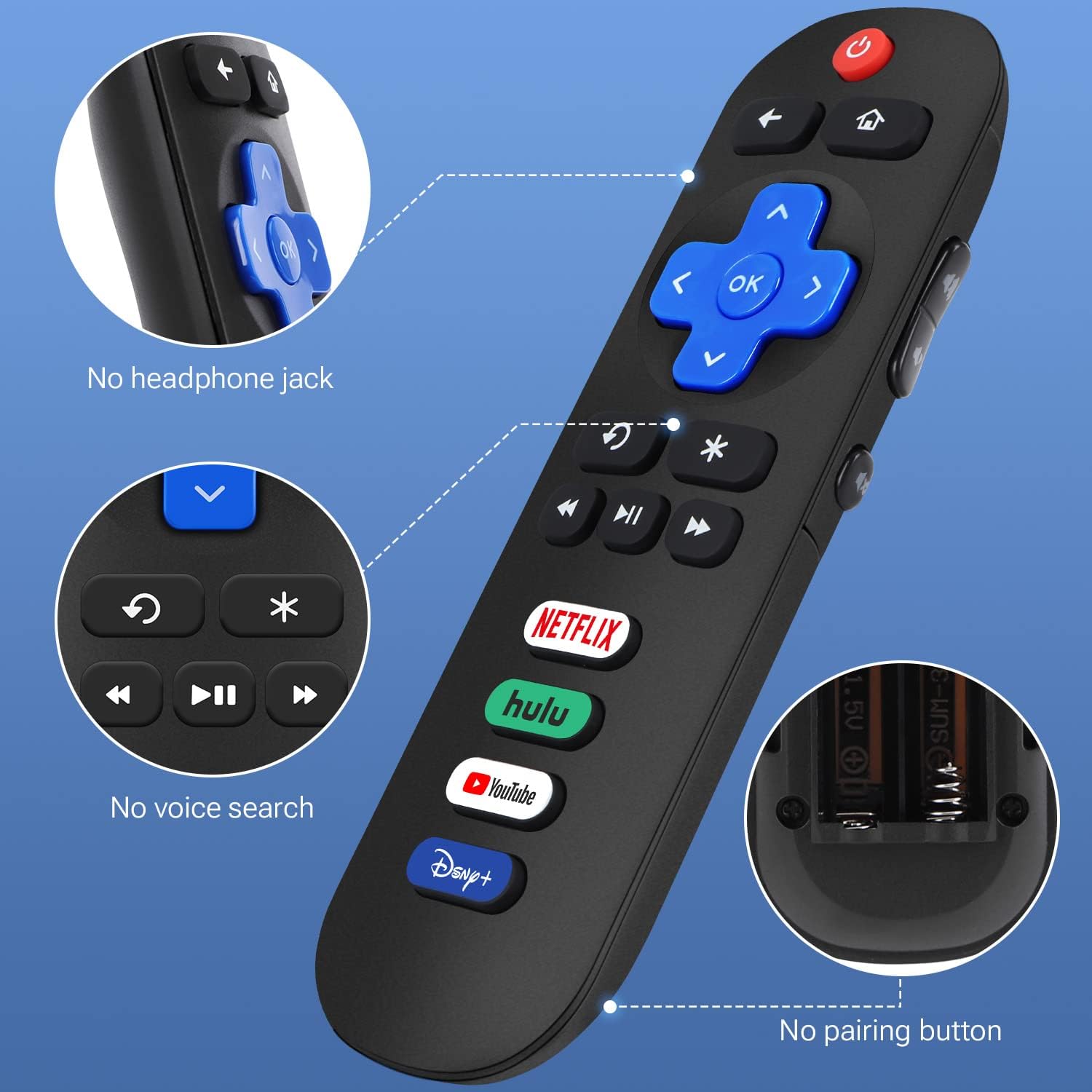 Thumbnail 6 de Gvirtue RC280 Infrared Remote for Roku TVs with 4 App Shortcut Buttons
