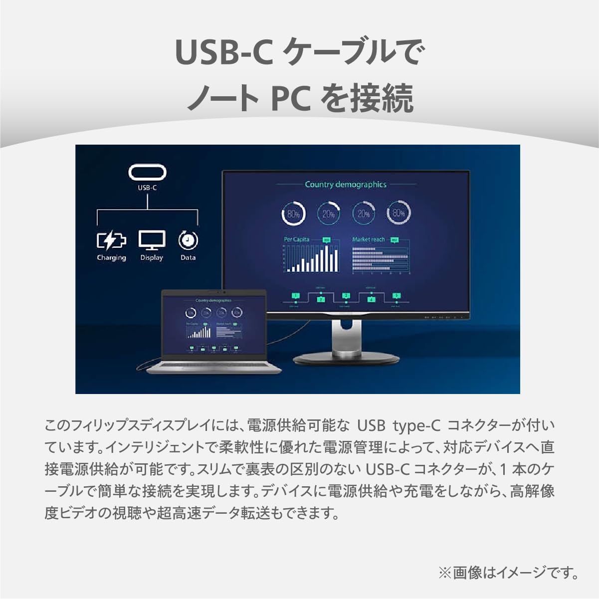 Detalle de PHILIPS 24E1N2300AE/11 23.8インチ液晶モニター IPS・フルHD・120Hz、USB Type-C 65W給電