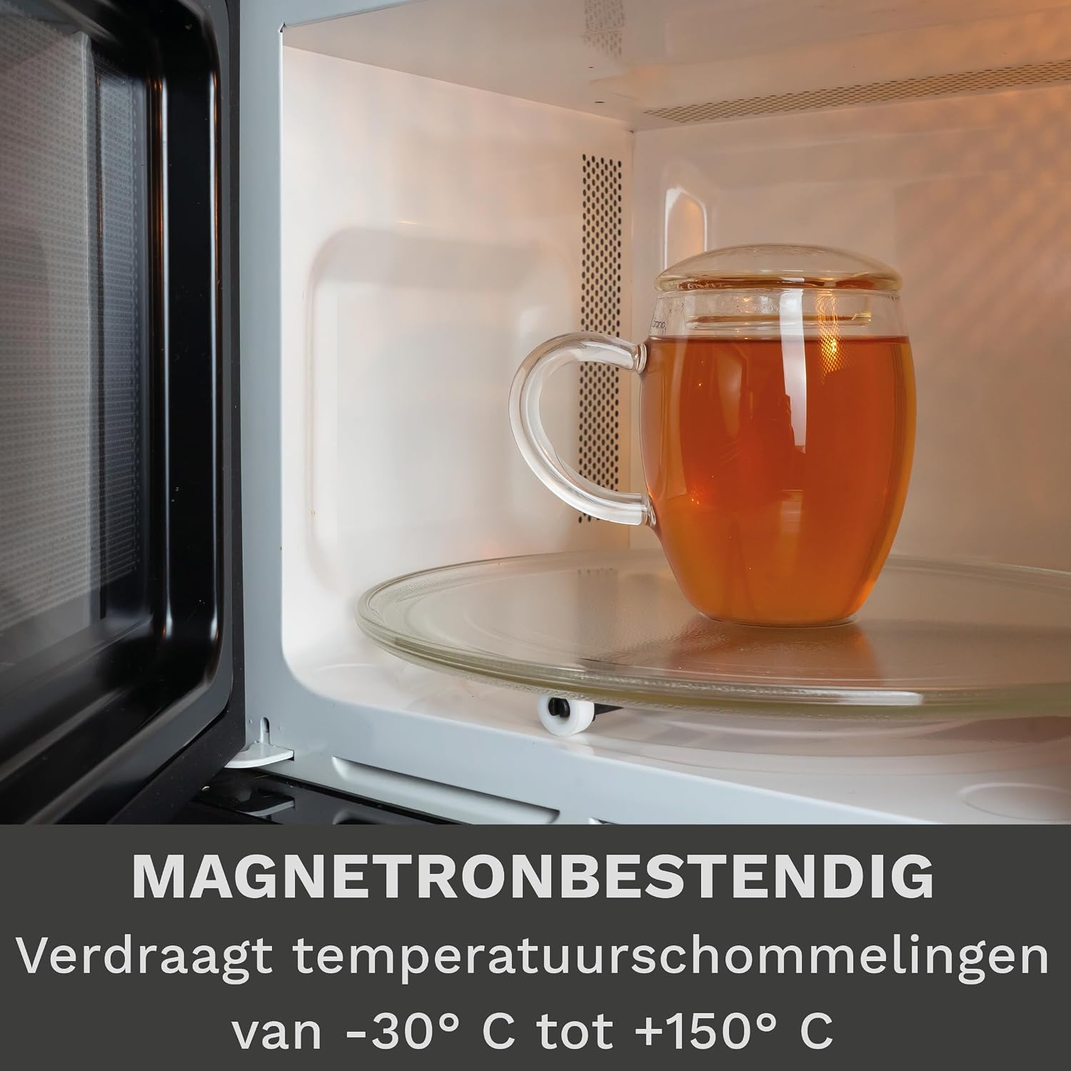 Detalle de Creano 078 theeglas van 400 ml met RVS-filter en deksel