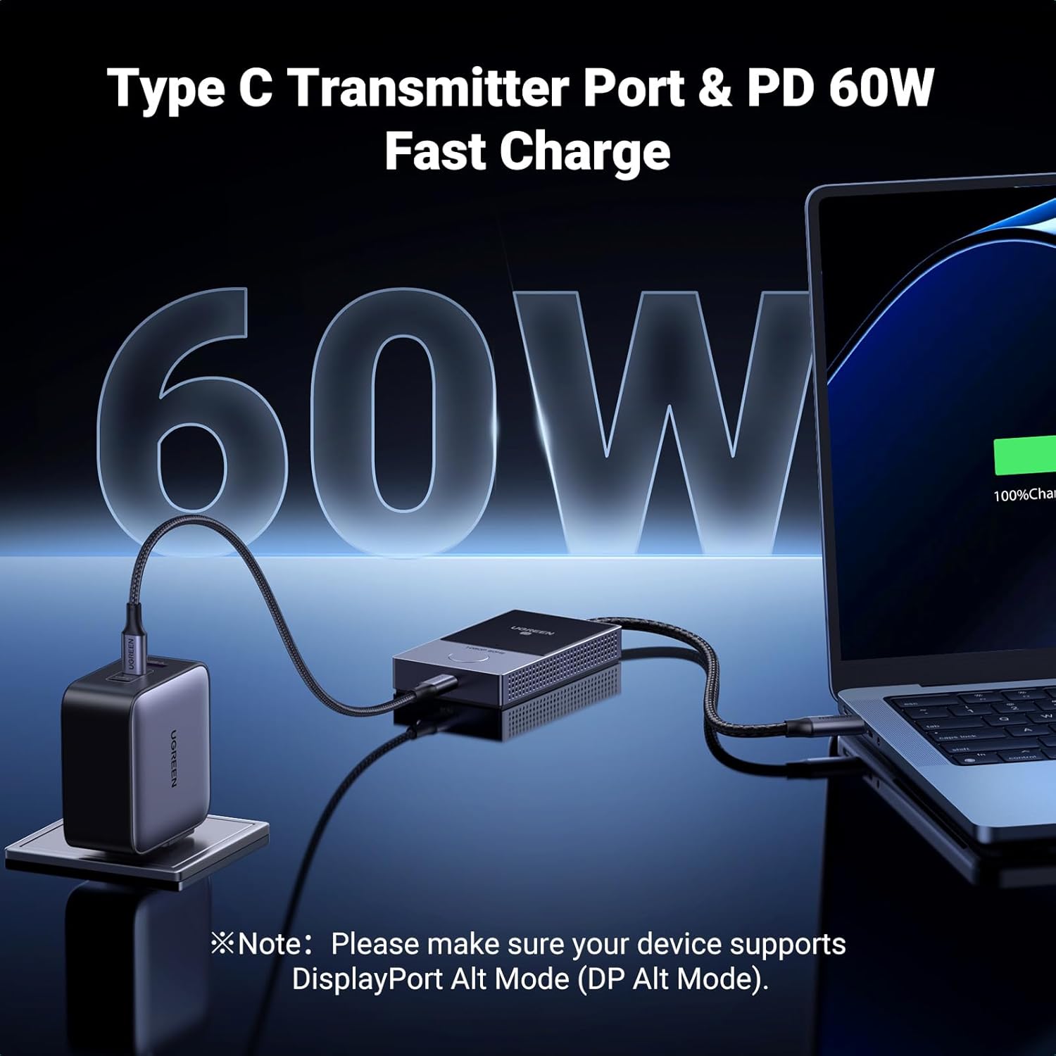 Detalle de UGREEN Wireless USB-C Transmitter & HDMI Receiver: 1080P@60Hz, 5G Wi‑Fi, 50m