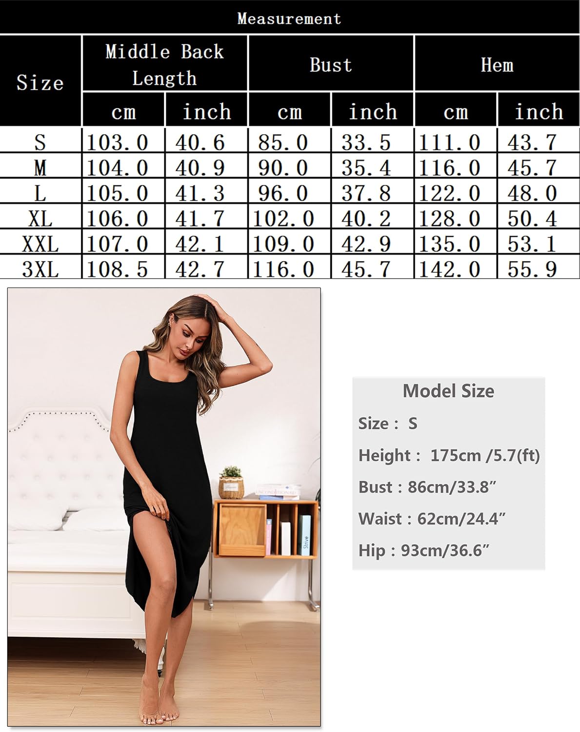 Detalle de Bresdk Chemise de nuit femme longue en coton avec élasthanne, bretelles spaghetti et col V