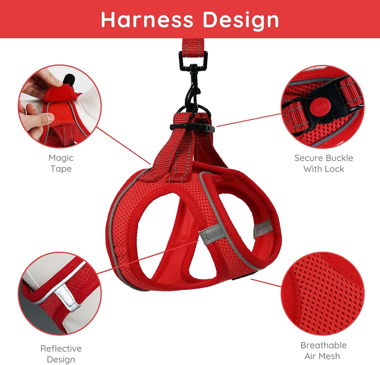 Thumbnail 2 de BELLA & PAL Hundegeschirr für kleine Hunde (Step-in, Air Mesh, reflektierend) – Rot, Größe M
