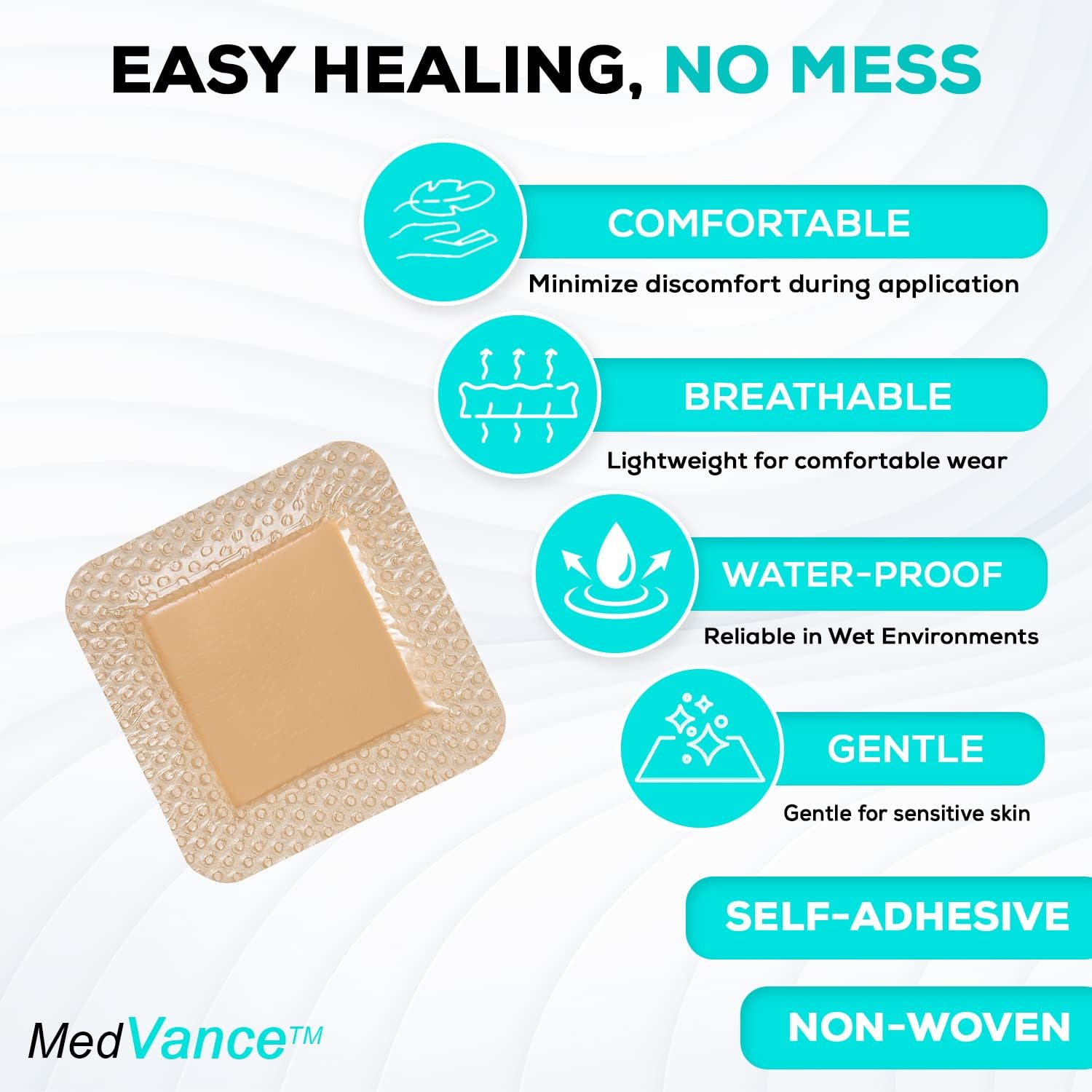 Detalle 1 de MedVanceTM Silicone Bordered Adhesive Foam Dressing, Size 3"x3" (1.8"x1.8" pad), Box of 5