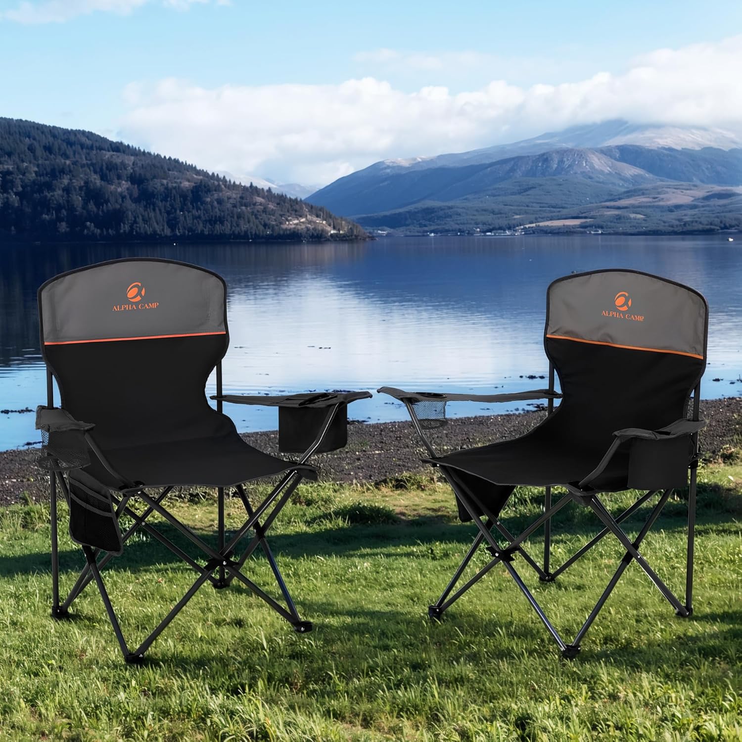 Thumbnail 1 de ALPHA CAMP Set of 2 Folding Camping Chairs with Built-in Cooler Bag – Lightweight, 120 kg Capacity