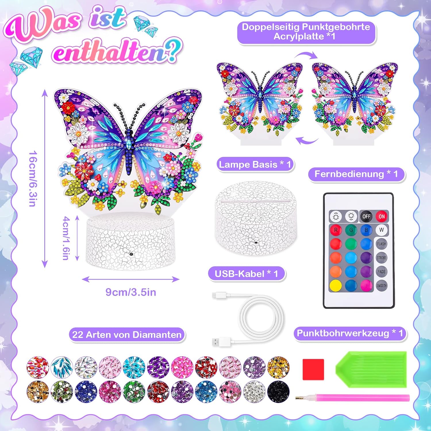 Thumbnail 6 de Osikay Diamond Painting Geschenk für Mädchen – Schmetterling mit Nachtlicht (ab 6 Jahren)
