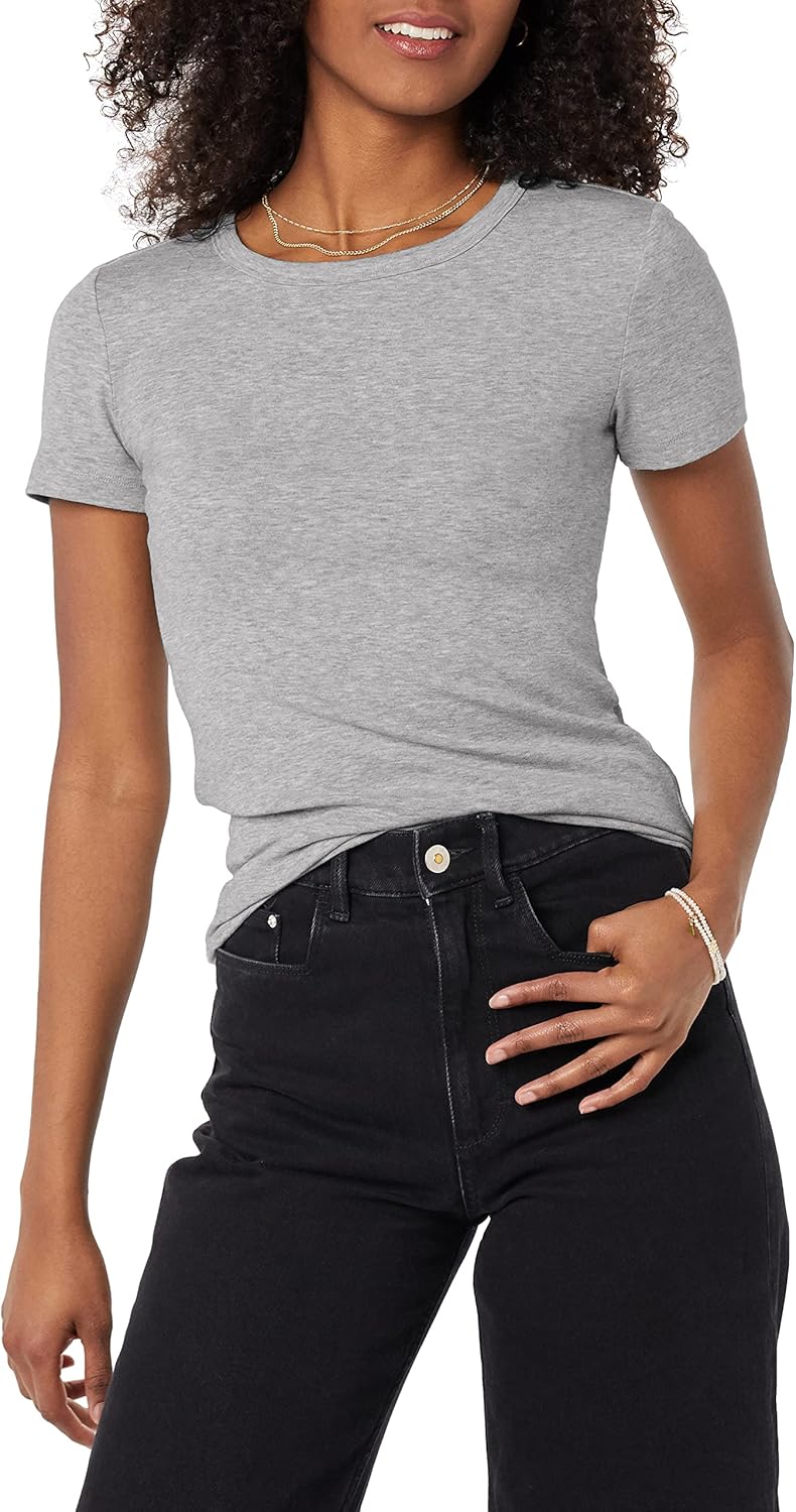 Thumbnail 1 de Amazon Essentials Damen Kurzärmeliges T-Shirt mit Rundhalsausschnitt – Slim Fit, Baumwolle-Modal-Microrib