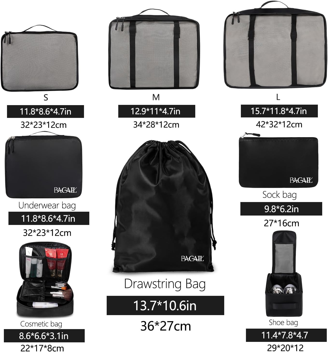 Detalle 2 de BAGAIL 8-teiliger Packwürfel-Set für Reise & Kofferorganizer (Kleider-/Packing-Cubes)
