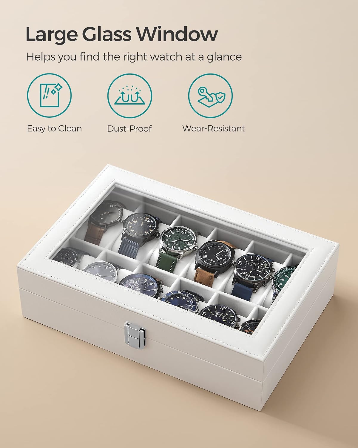 Detalle de SONGMICS BRIDIE JWB202V1 12-Slot Watch Box with Glass Lid