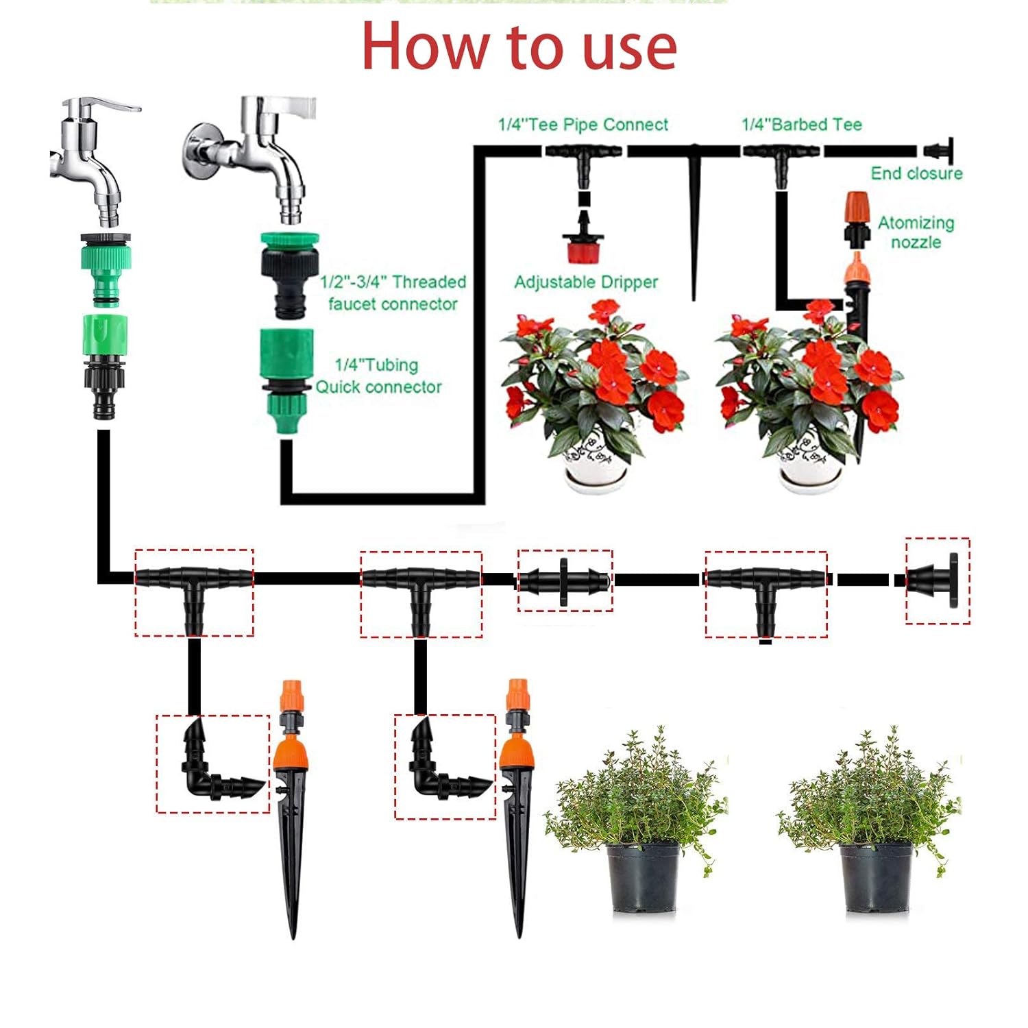Thumbnail 3 de 300Pcs Barbed Irrigation Fittings Kit by HOINCO: 1/4 Inch Tubing Connectors for Garden Irrigation